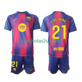 Camisolas de futebol FC Barcelona Frenkie de Jong 21 Criança Equipamento Principal 2025/26 Manga Curta